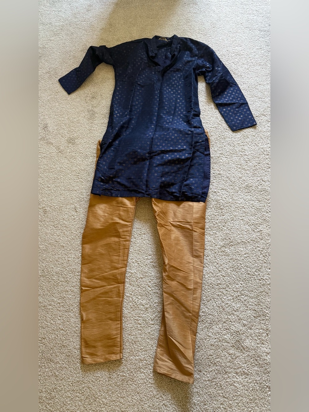 Classic Navy Men’s Kurta with Tan Skinny Pants